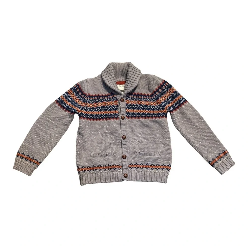 Rorie Whelan Cardigan Sweater Boys 6 Gray Fair Isle Shawl‎ Collar Cotton Knit